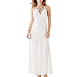 GUESS Off-White Maxi Dress Gold Embellishments Sz 6